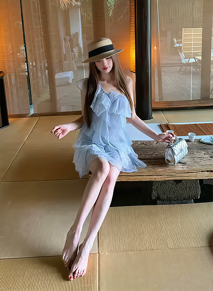 【dress】ワンショルダーチュールティアードワンピース Q8603