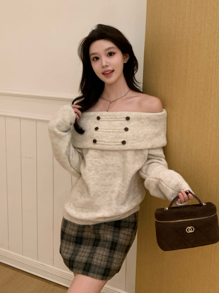 【tops】オフショルダーニットトップス Q9249
