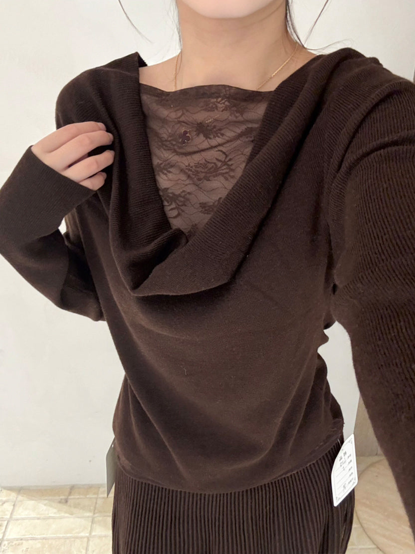 【tops】レースドッキングニットトップス Q9131
