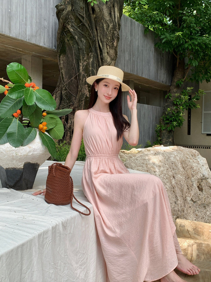 【dress】ノースリーブバックリボンロングワンピース Q8650
