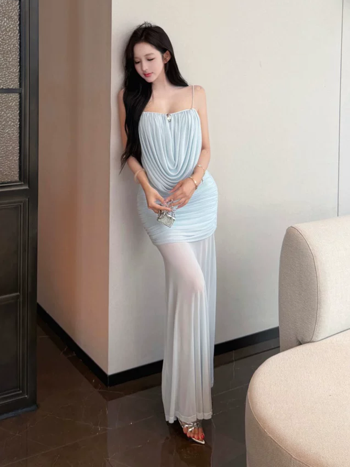 【dress】チュールドッキングロングキャミワンピース Q8567