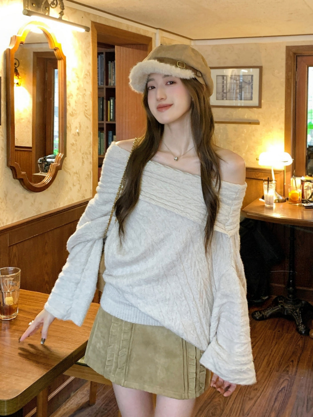 【tops】オフショルダーニットトップス Q9271