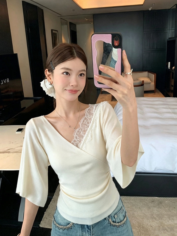 【tops】レースドッキングニットトップス Q9060