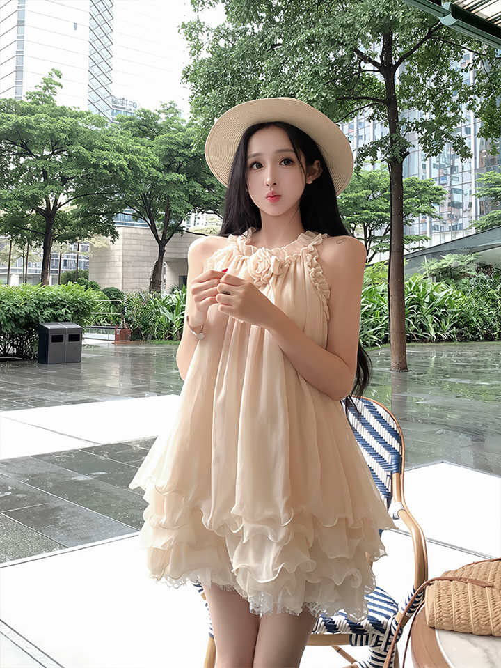 【dress】ノースリーブギャザーフリルミニワンピース Q8631