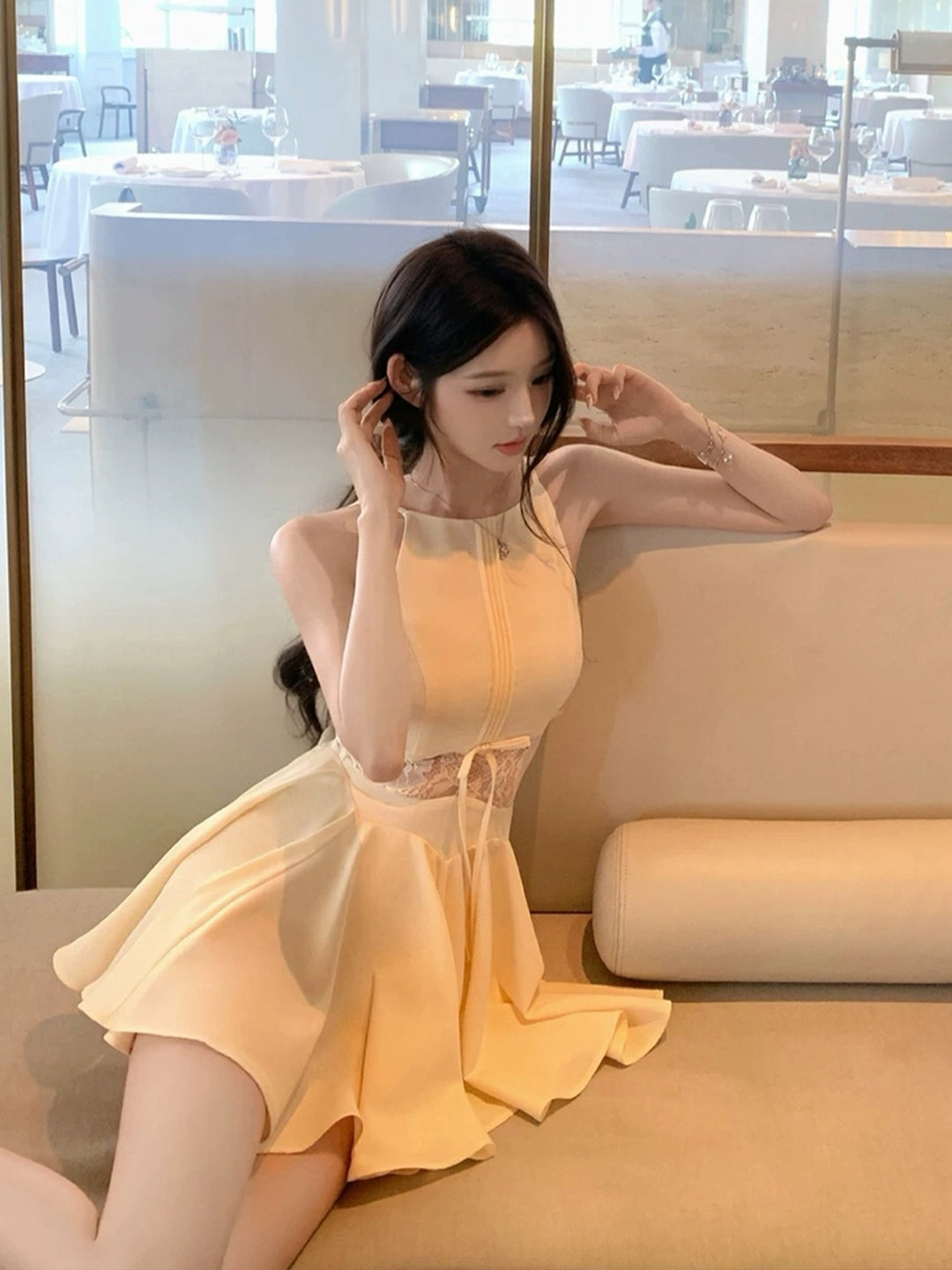 【dress】レースドッキングミニワンピース Q8681