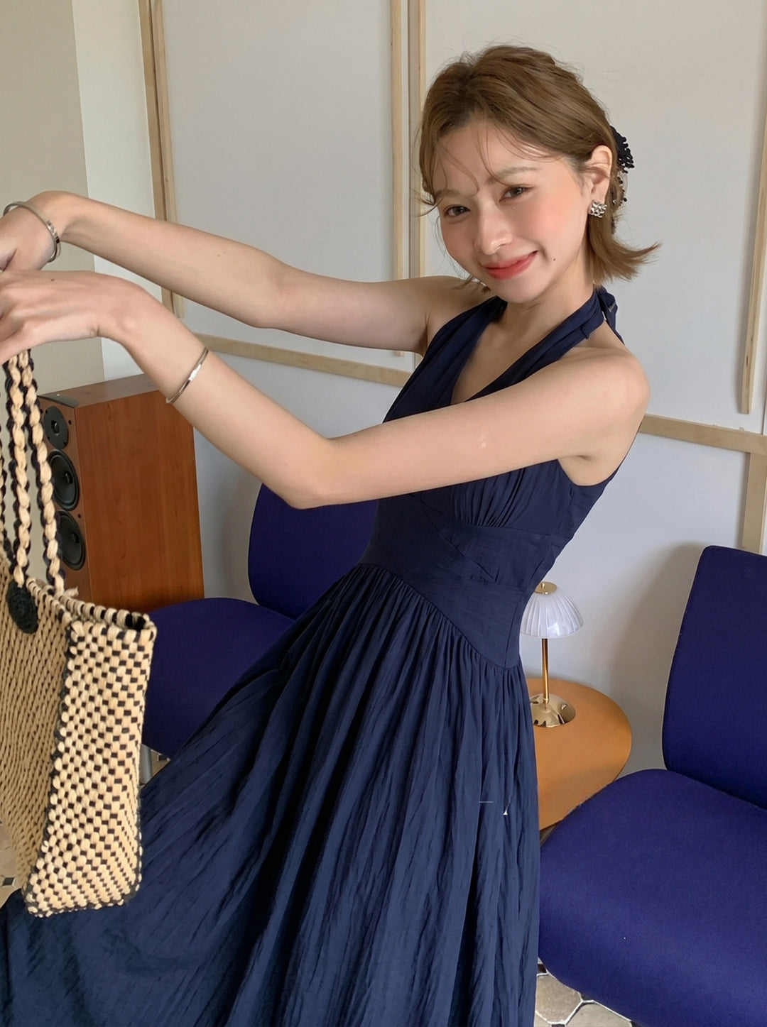 【dress】ノースリーブAラインロングワンピース Q8673