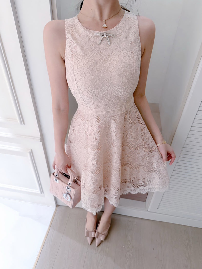 【dress】ノースリーブレースミニワンピース Q8688