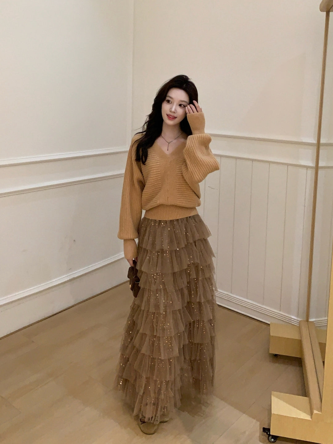 【tops】Vネックニットトップス Q9245