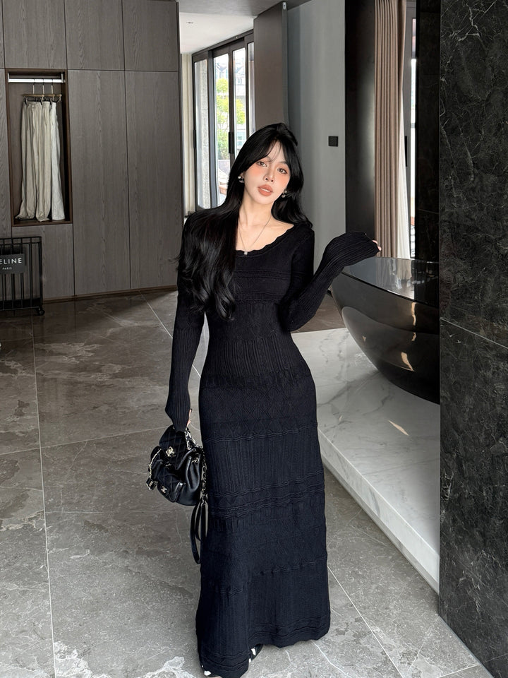 【dress】ロングアイレットニットワンピース Q9189