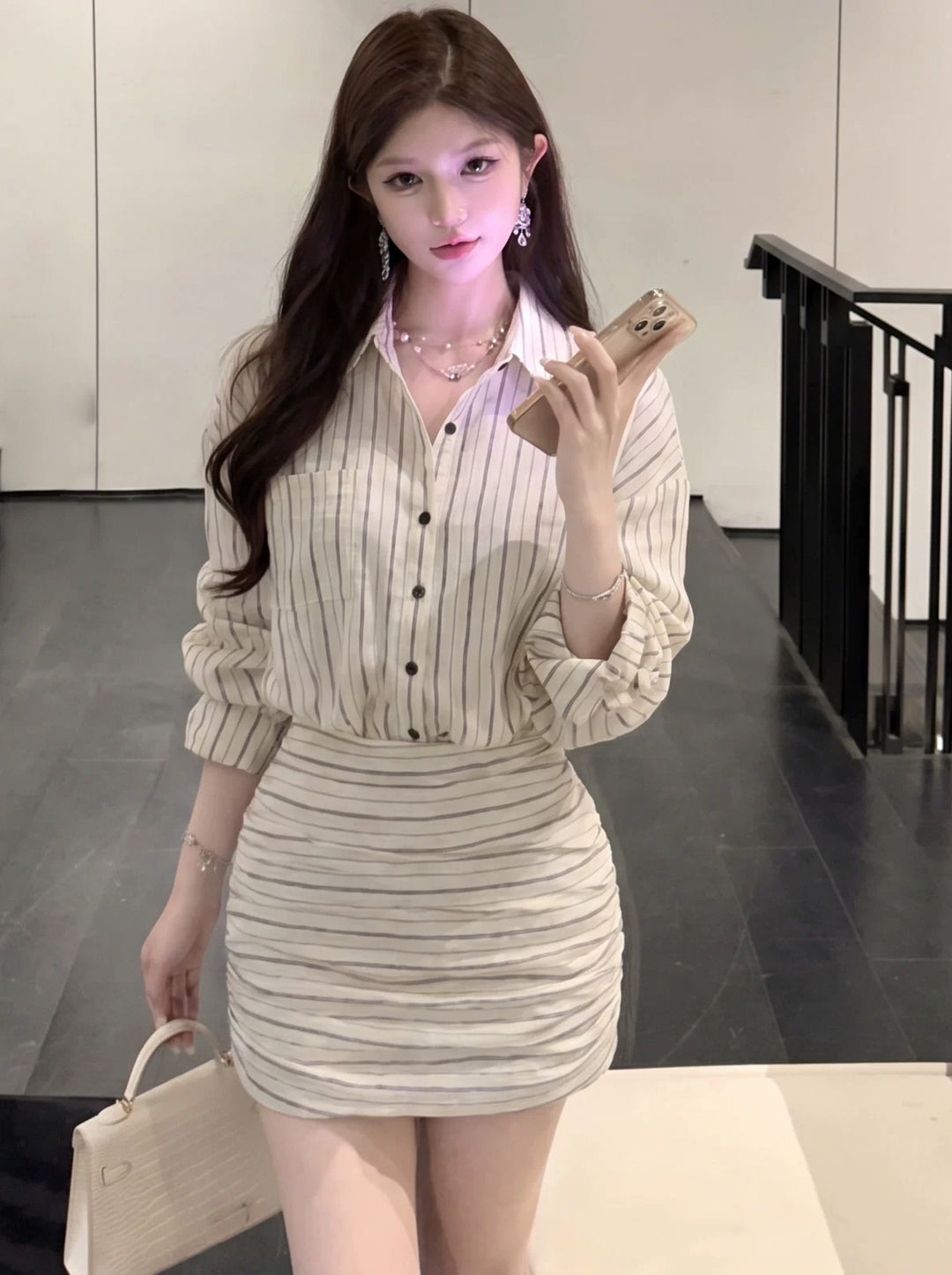 【dress】ストライプ柄シャツワンピース Q8645