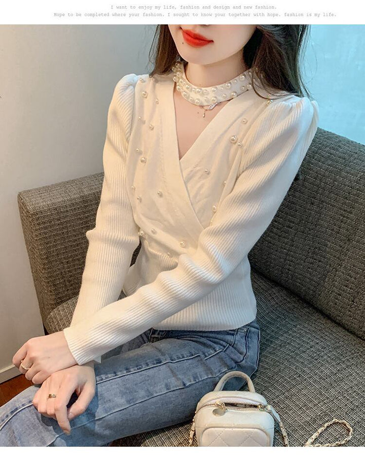 【tops】パールニットトップス　M19018