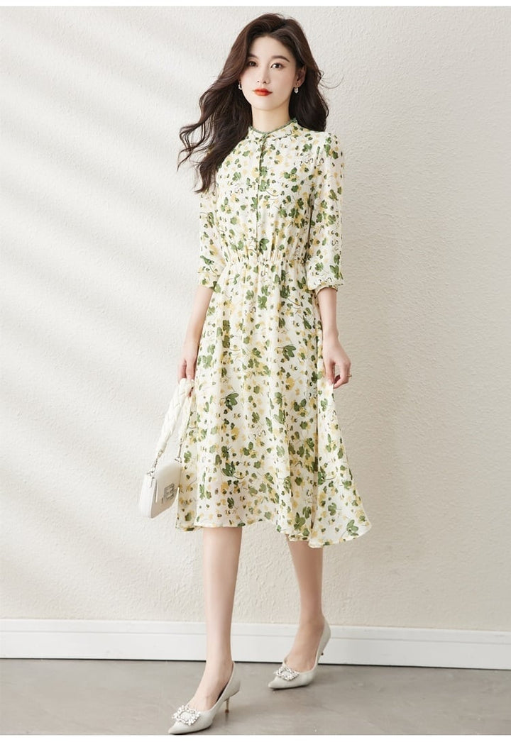 【dress】大人らしい スウィート花柄ワンピース着瘦せ　M17384
