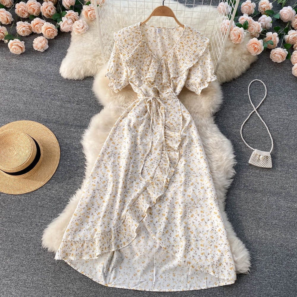 【dress】優しい雰囲気スウィート花柄ワンピース着瘦せ　M17382
