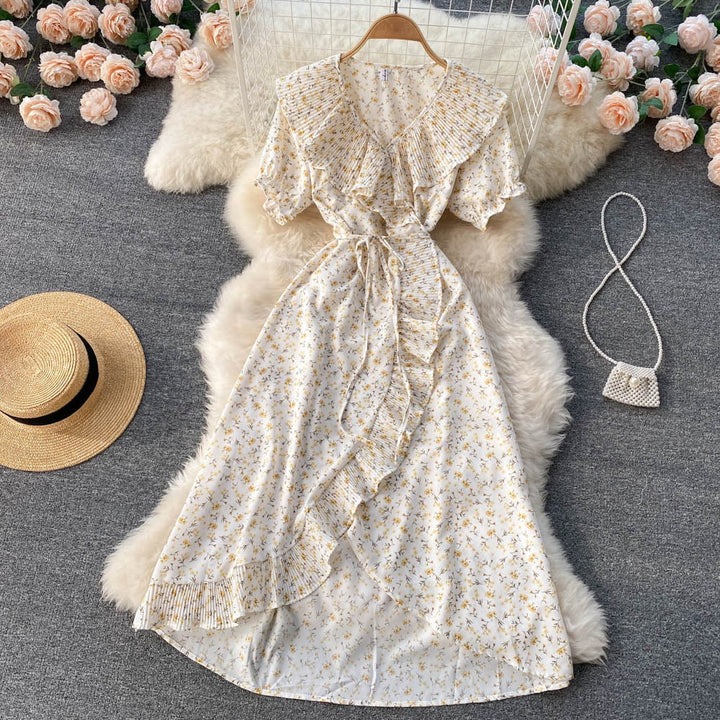 【dress】優しい雰囲気スウィート花柄ワンピース着瘦せ　M17382