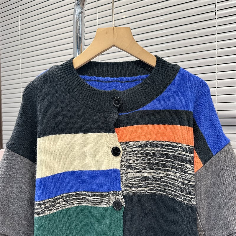 【outer】デニムドッキング配色ニットカーデ　M18316