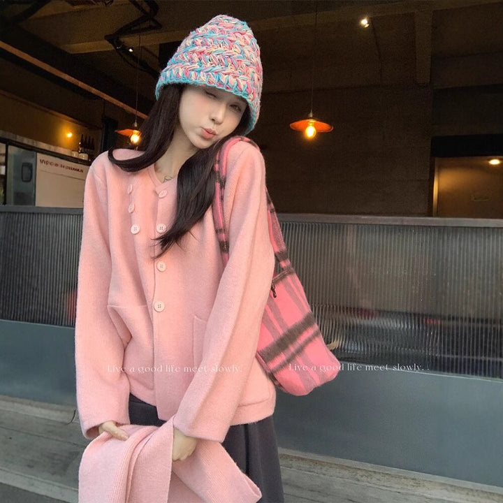 【outer】ニットカーデマフラー付き　M27737