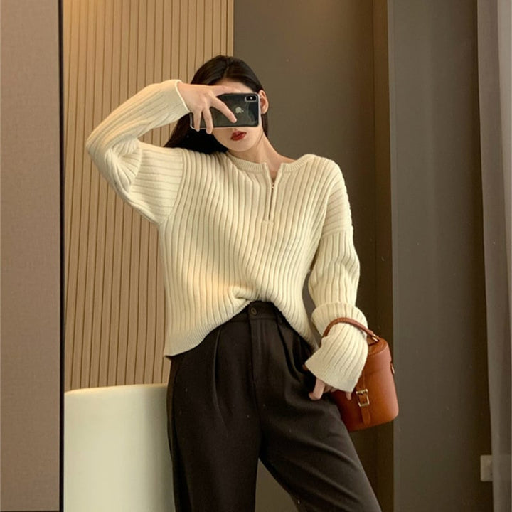 【tops】ファスナークルーネックニットセーター　M17816
