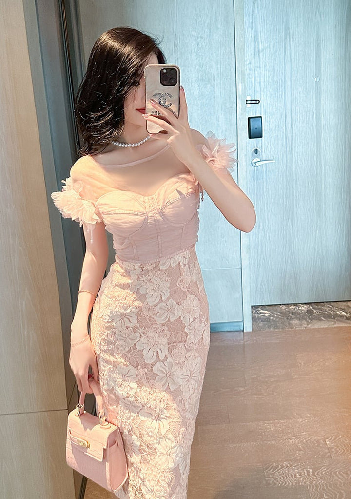 【dress】レース切り替えワンピース　M23077