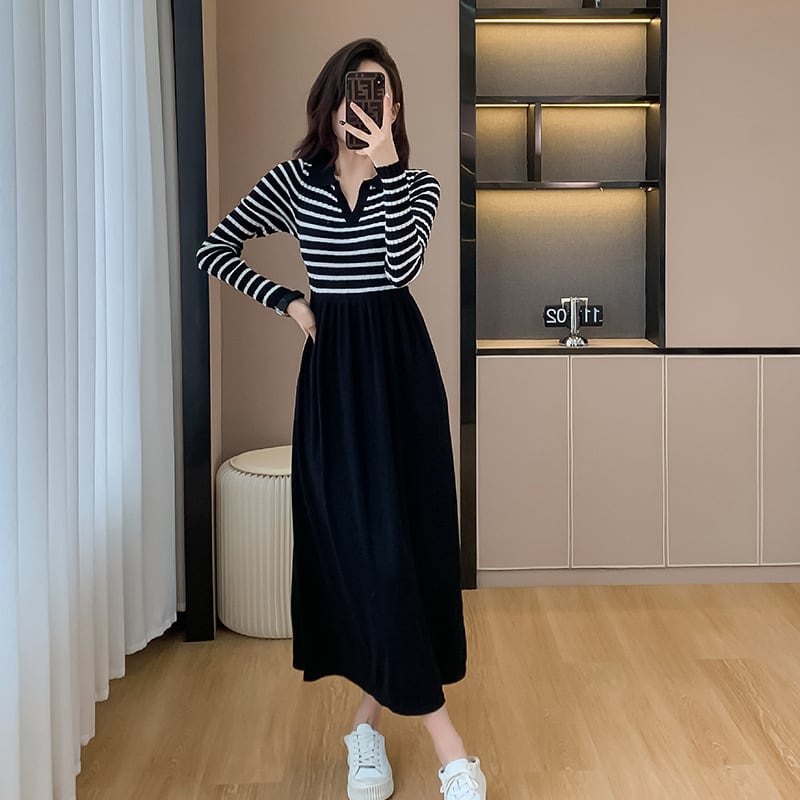 【dress】ボーダー柄ドッキングワンピース　M18390