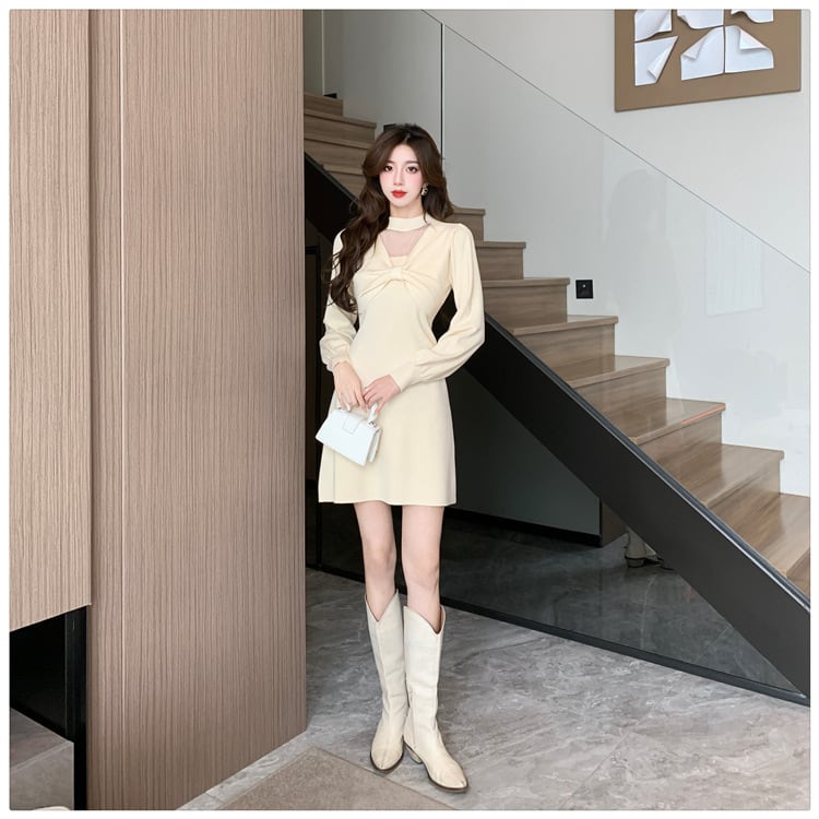 【dress】リボン付きニットワンピース　M18220
