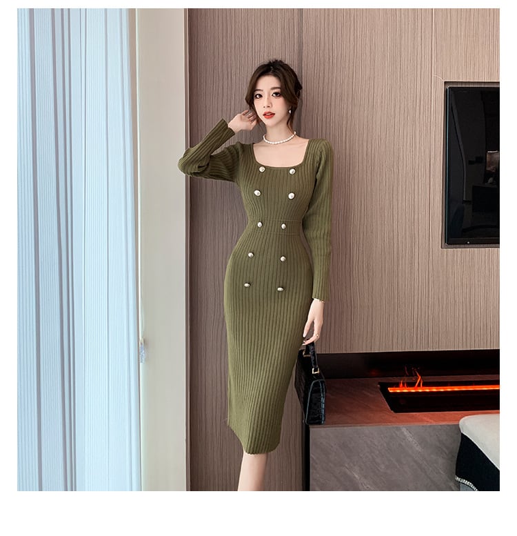【dress】ダブルボタンニットワンピース　M18208