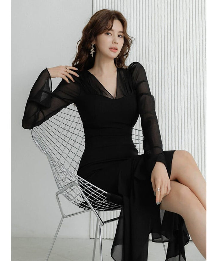 【dress】シアースリーブマーメイドデートワンピース　N2747