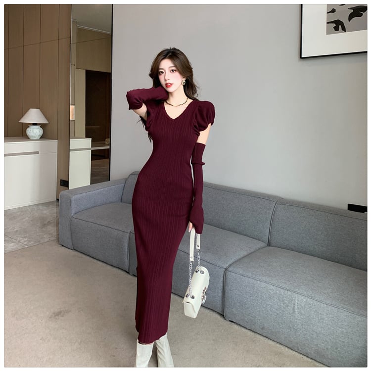 【dress】スリットワンピースアームカバー付き　M18188