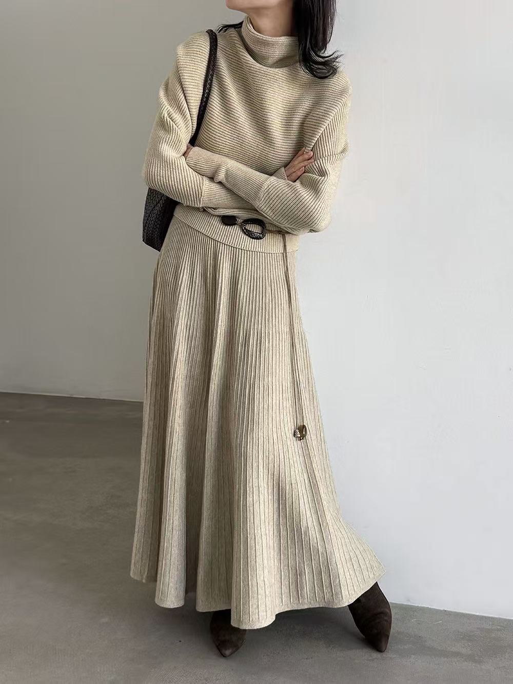 【set】ニットトップス×ロングスカートセット  K0655