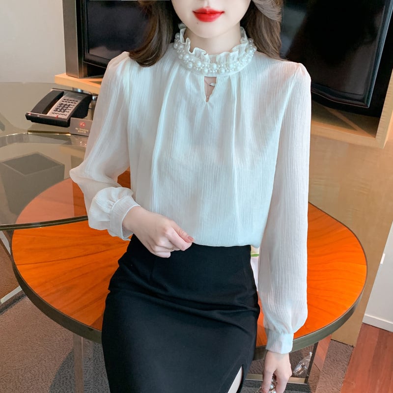【tops】スタンドネックシャツトップス　M18351