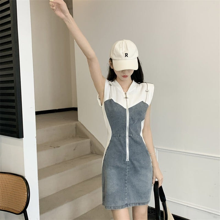 【dress】韓国系ファッション切り替えデニムワンピース　M17278