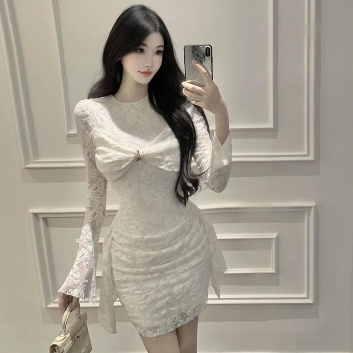 【dress】リボン付きレースワンピース Q7757