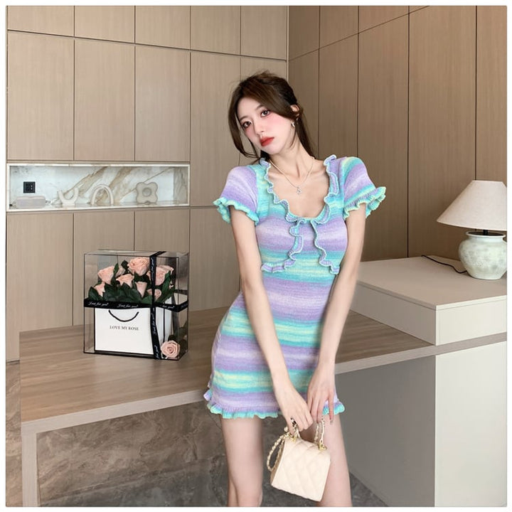 【dress】輝いて超人気 ! ボーダー柄配色ニットワンピース　M16766