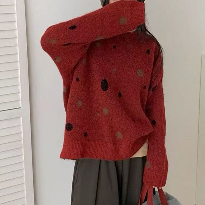 【tops】ドット柄ニットトップス Q7776