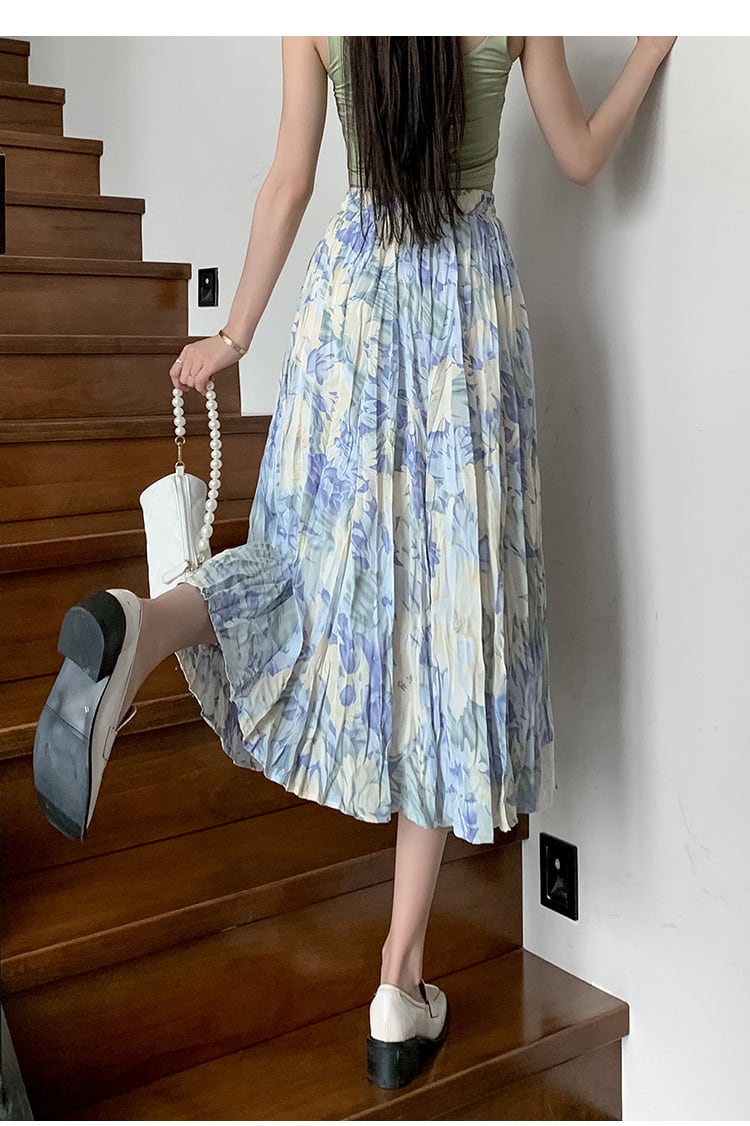 【bottoms】話題沸騰中 オシャレプリーツ花柄スカート　M17036