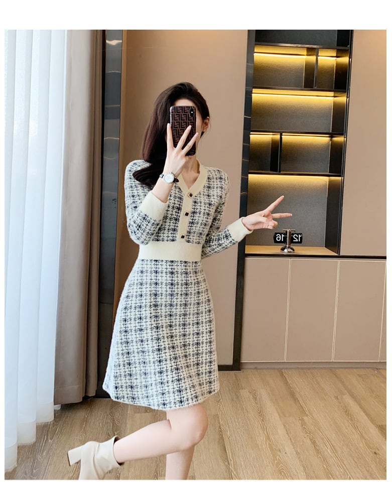 【dress】大人らしい エレガントニットワンピース着瘦せ　M17471