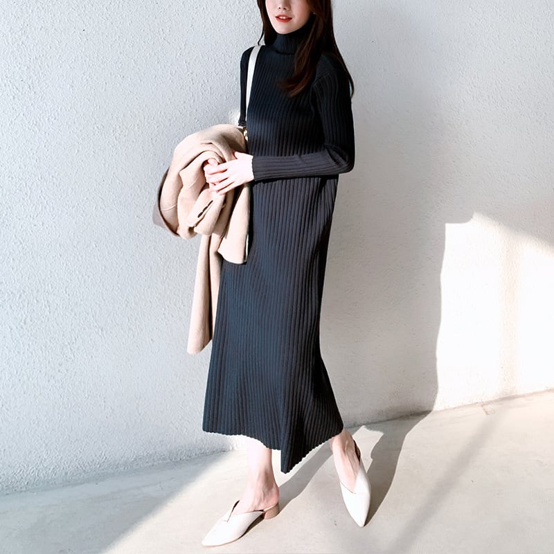 【dress】人気アイテム ! ハイネックニットワンピース　M17662