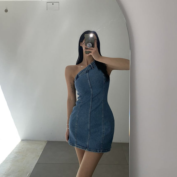 【dress】オフショルダーデニムワンピース　M25031