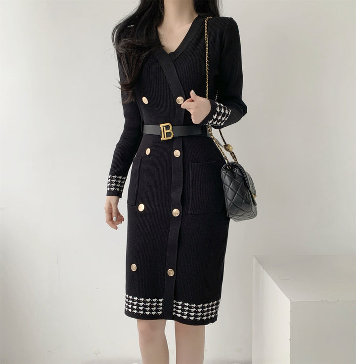 【dress】ダブルボタンニットワンピース　M28067