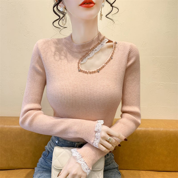 【tops】レース切り替えニットトップス　M28664
