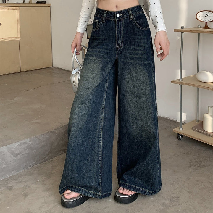 【bottoms】ハイウエストデニムワイドパンツ　M29851