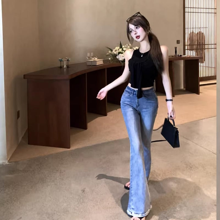 【tops】オープンショルダーフェイクレイヤードトップス Q8296