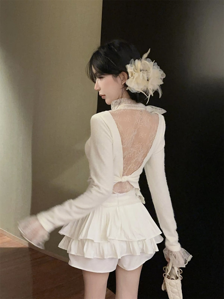 【tops】レースドッキングニットトップス　N2909