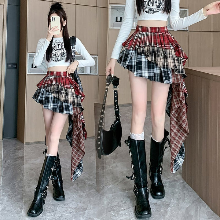 【bottoms】不規則 イレギュラーチェック柄スカート　M24410