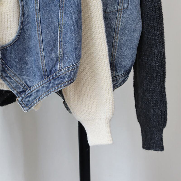 【outer】デニム切り替えニットカーデ　M27542