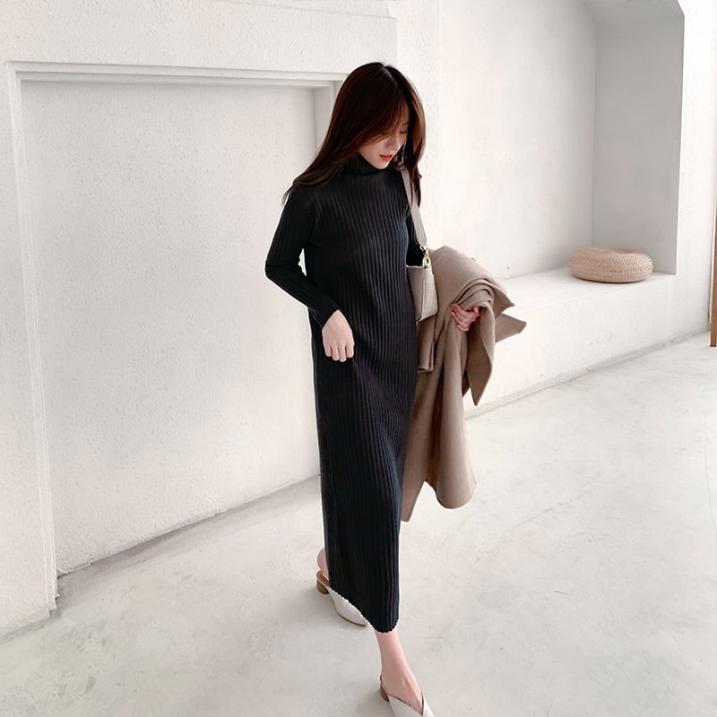 【dress】人気アイテム ! ハイネックニットワンピース　M17662