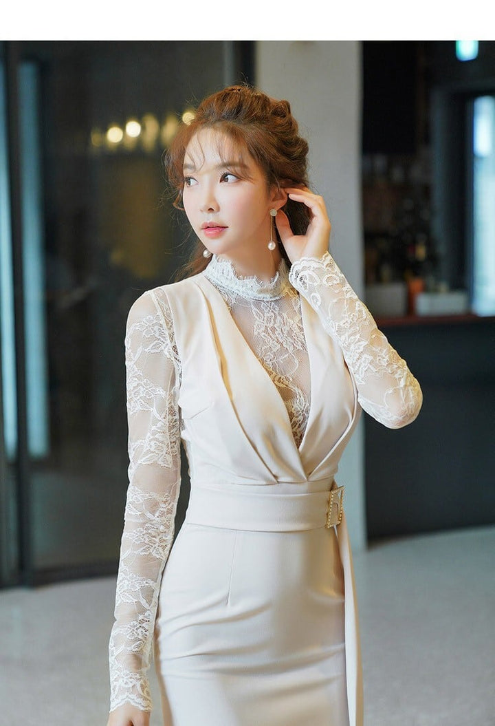 【dress】レース切り替えデートワンピース韓国系着心地良い　M17157