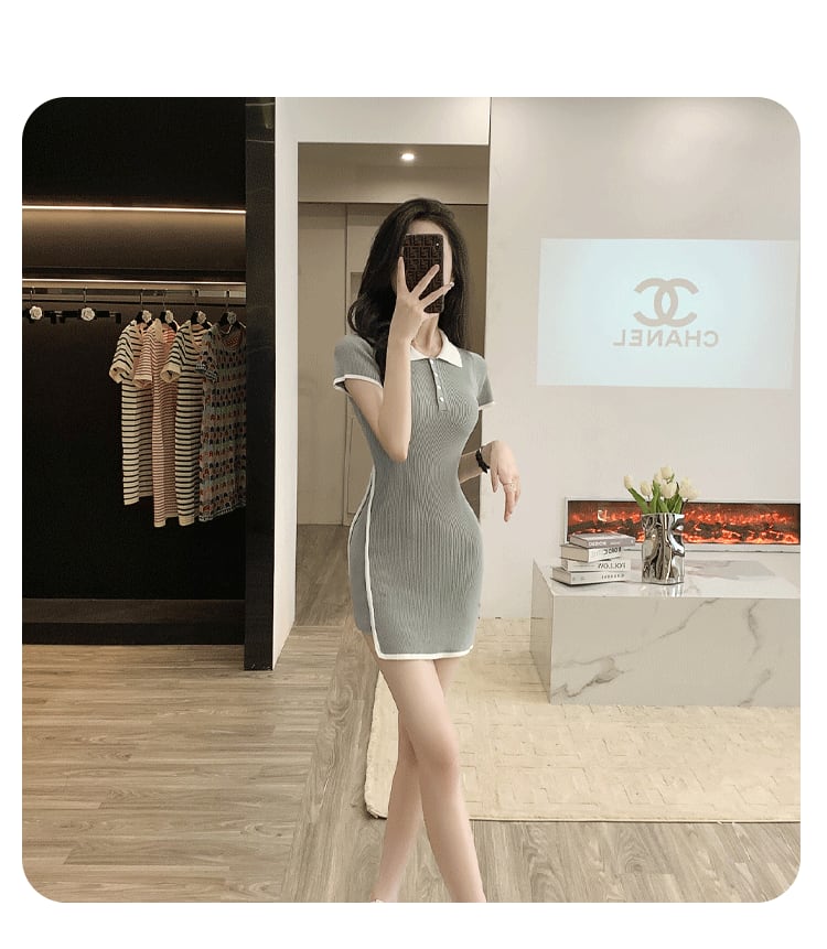 【dress】絶対流行POLOネックニットワンピース着瘦せ　M17396