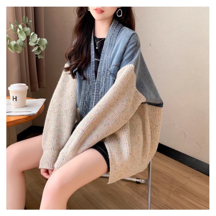 【outer】デニム切り替えニットカーデ　M25746