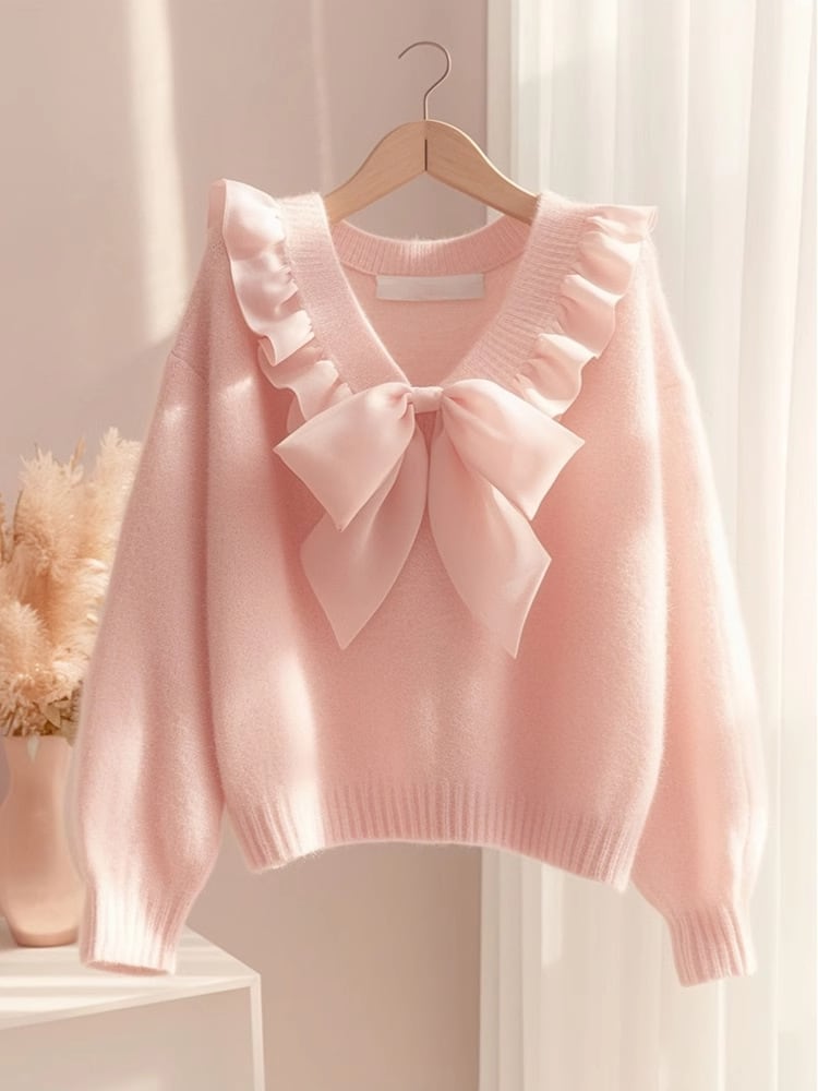 【tops】リボン付きニットセーター　M29128