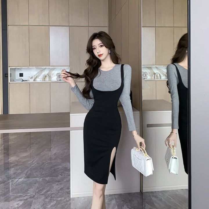 【dress】トップス×スリットワンピースセット　M18197